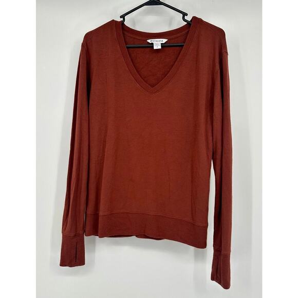 ATHLETA Sunrise V-neck Sweatshirt size S in Ancient Mahogany Brown - Picture 3 of 6